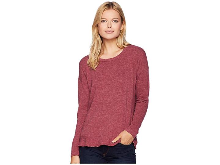 Mod-o-doc Slubbed Sweater Knit Drop Shloulder Crossover Back Pullover (cranberry) Women's Sweater