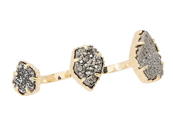 Kendra Scott Naomi Two Finger Ring Adjustable (gold Platinum Drusy) Ring