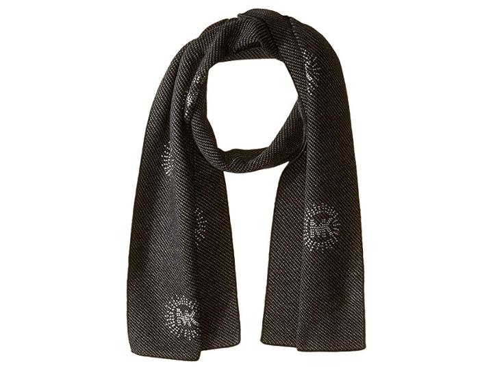 Michael Michael Kors Twill Studded Muffler With 8 Logo Burst (black/derby/silver) Scarves