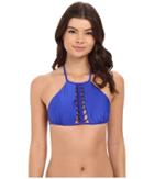 Luli Fama Kiss The Wave Strings To Braid Halter Top (electric Blue) Women's Swimwear