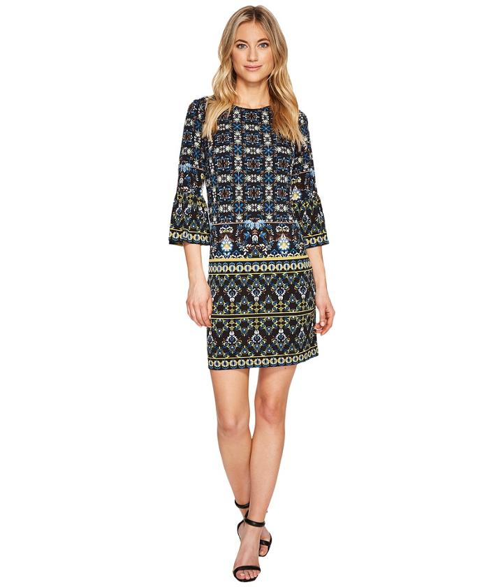 London Times Shift With Flounce Sleeve Hem (black/blue) Women's Dress