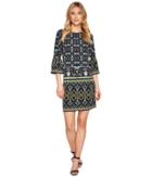 London Times Shift With Flounce Sleeve Hem (black/blue) Women's Dress