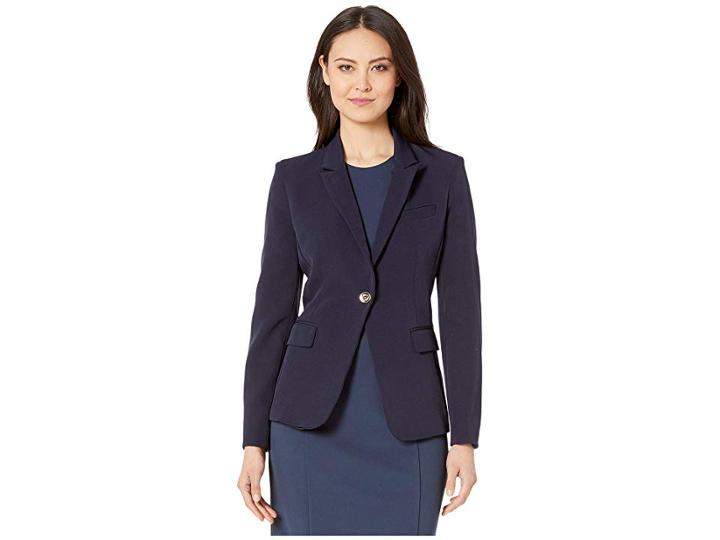 Tahari By Asl One-button Flap Pocket Jacket (navy) Women's Coat