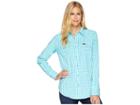 Wrangler Long Sleeve Woven Gingham Snap (turquoise/white) Women's Long Sleeve Button Up