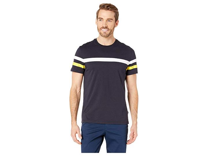 Calvin Klein Short Sleeve Solid Printed Color Blocked Crew (sky Captain Combo) Men's T Shirt