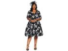 Unique Vintage Plus Size 1950s Delores Swing Dress With Sleeves (black/white Floral) Women's Dress