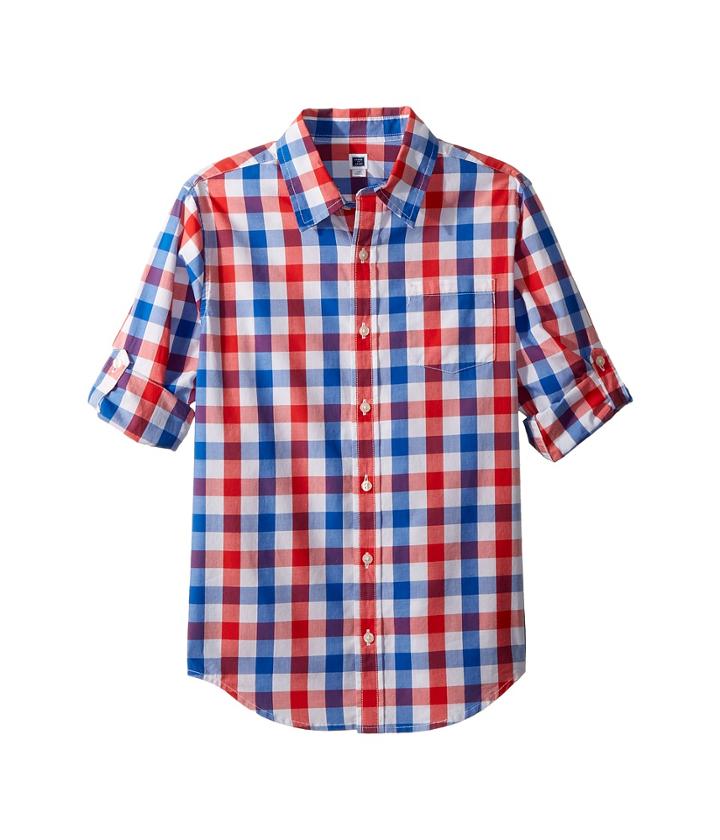 Janie And Jack Roll Sleeve Button-up Shirt (toddler/little Kids/big Kids) (patriotic Plaid) Boy's Long Sleeve Button Up