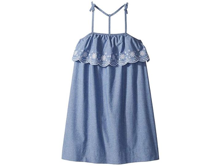 Tommy Hilfiger Kids Chambray Scalloped Embroidered Dress (big Kids) (parisian Blue) Girl's Dress