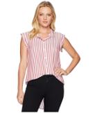 Per Se Cap Sleeve Stripe Tunic Shirt (red/white Stripe) Women's Clothing