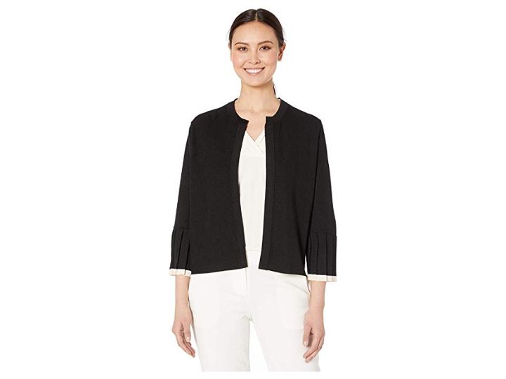 Anne Klein Pleated Cuff Cropped Cardigan (anne Black/anne White) Women's Clothing