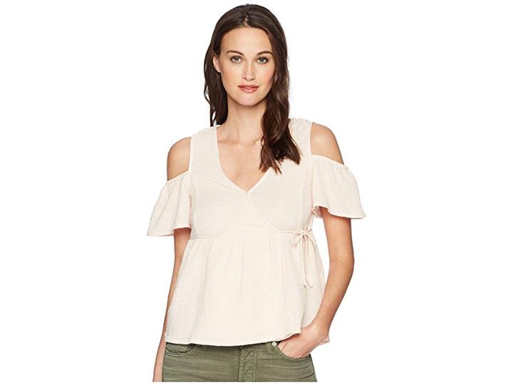 Lucky Brand Cold Shoulder Gauze Top (blush) Women's Short Sleeve Pullover