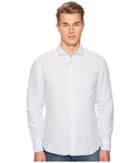 Eleventy Stripe Linen Spread Collar Shirt (light Grey) Men's T Shirt