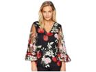Eci 3/4 Sleeve Mock V-neck Top (black/blush) Women's Clothing