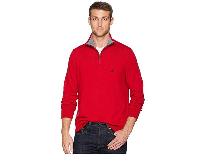 Nautica 12 Gauge 1/4 Zip Sweater (nautica Red) Men's Sweater