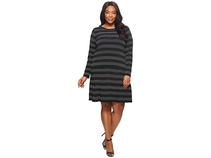Michael Michael Kors Plus Size Striped Dot T-shirt Dress (black/white) Women's Dress