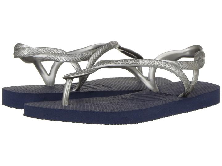 Havaianas Kids Luna Sandals (little Kid/big Kid) (navy Blue/silver) Girls Shoes
