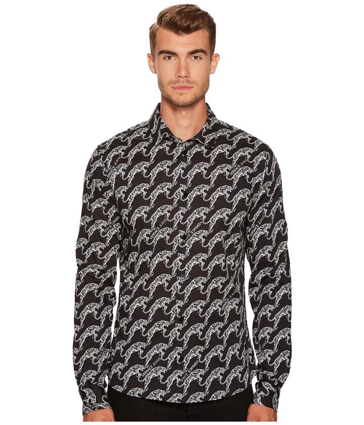 Versace Jeans Tiger Print Button Down (black) Men's Clothing