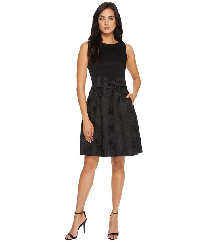 Tahari By Asl Party Dress With Bow At Waist (black) Women's Dress