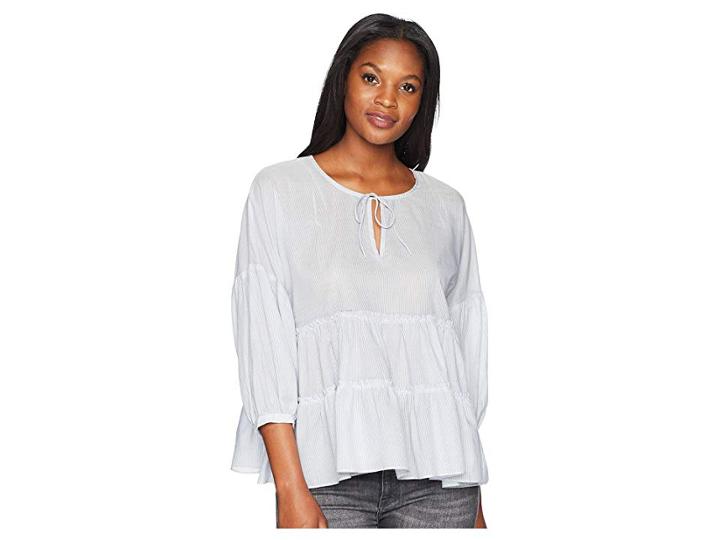 Lucky Brand Tiered Peasant Top (blue Multi) Women's Clothing