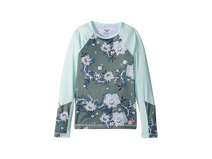 Roxy Kids Leon Girl Long Sleeve Rashguard Top (big Kids) (olive Arizona Rising) Girl's Swimwear Sets