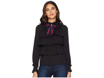 Romeo & Juliet Couture Ribbon And Ruffle Detail Blouse (black) Women's Blouse