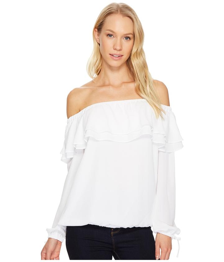 Michael Michael Kors Short Sleeve Ruffle Peasant Blouse (white) Women's Blouse