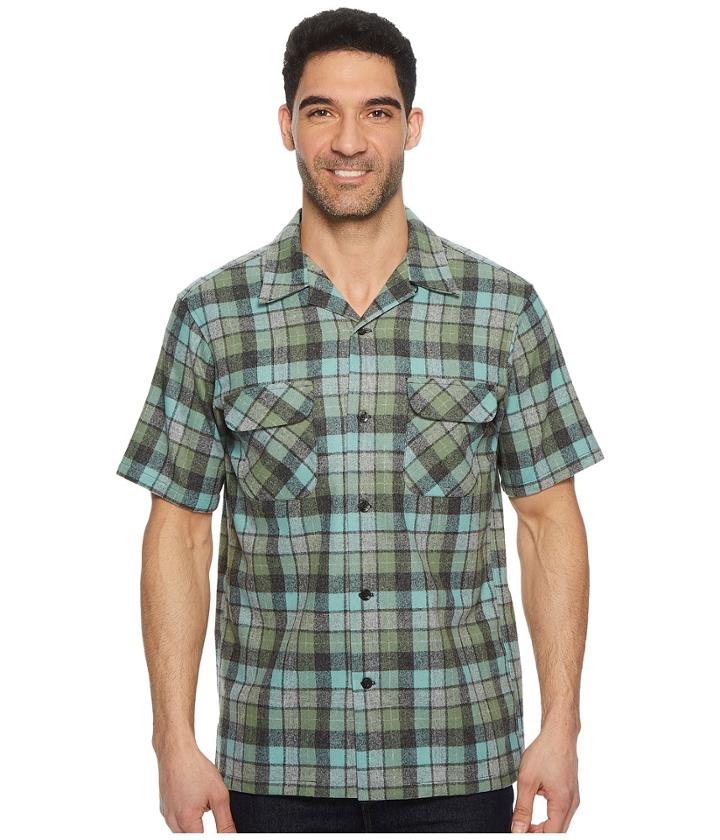 Pendleton Short Sleeve Board Shirt (green/oxford/grey Beach Boy Plaid) Men's Clothing