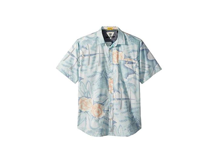 Vissla Kids Pina Island Woven Short Sleeve Top (big Kids) (teal) Boy's Clothing