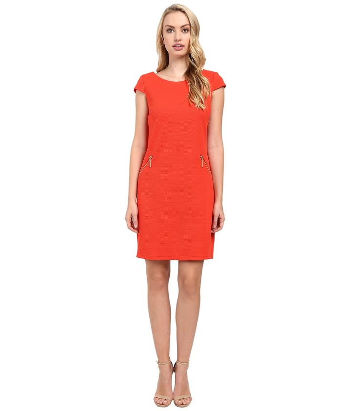 Christin Michaels Sarah Cap Sleeve Shift Dress (blood Orange) Women's Dress