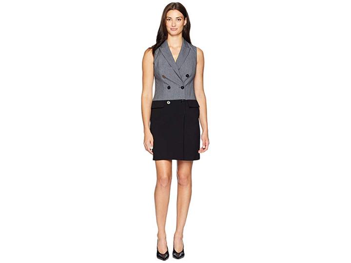 Calvin Klein Color Block Coat Dress Cd8x15rk (charcoal/black) Women's Dress