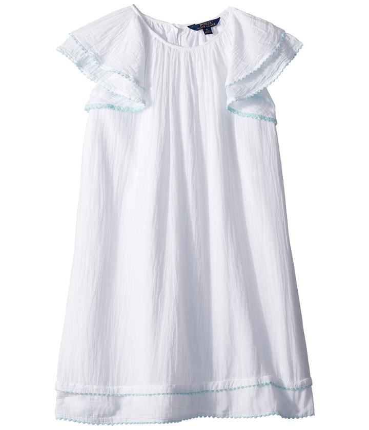 Polo Ralph Lauren Kids Cotton Flutter-sleeve Dress (big Kids) (white) Girl's Dress