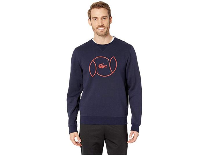 Lacoste Sport Animation Fleece Sweatshirt W/ Tennis Ball Graphic (navy Blue/lighthouse Red) Men's Sweatshirt