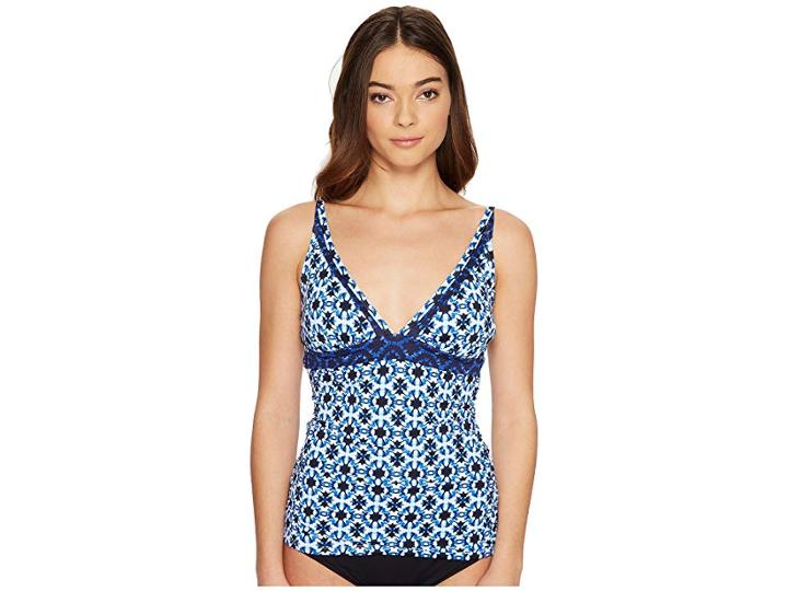 Tommy Bahama Shibori Splash V-front Tankini (plunge Blue) Women's Swimwear