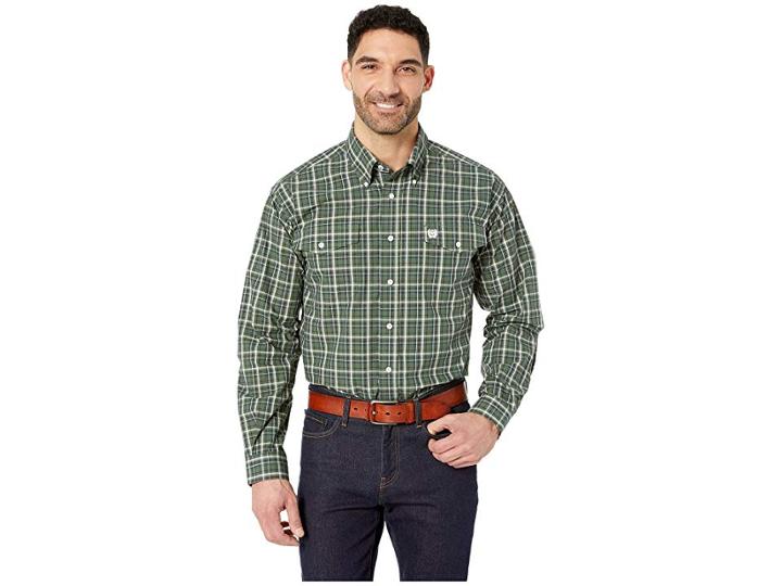 Cinch Long Sleeve Plaid (green) Men's Clothing