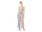Eci Linen Striped Jumpsuit With Self Tie (turqouise/orange) Women's Jumpsuit & Rompers One Piece