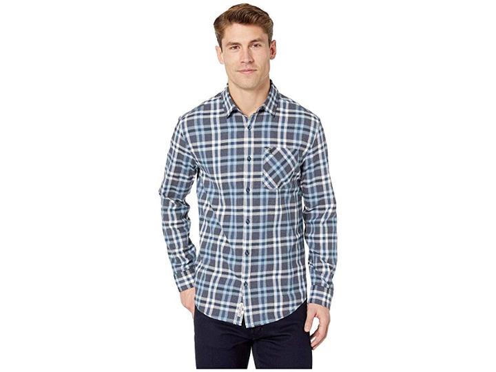 Original Penguin Long Sleeve Heathered Woven (dark Denim) Men's Long Sleeve Button Up
