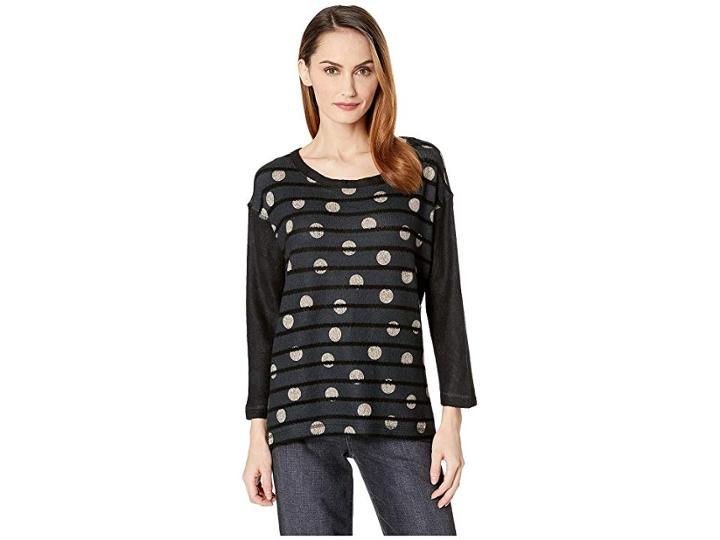 Nally & Millie Black Taupe Polkadot Stripe Top (multi) Women's Clothing