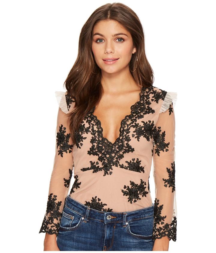 For Love And Lemons Amber Scallop Edge Bodysuit (noir) Women's Jumpsuit & Rompers One Piece