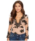 For Love And Lemons Amber Scallop Edge Bodysuit (noir) Women's Jumpsuit & Rompers One Piece