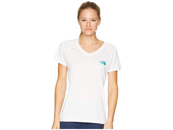 The North Face Short Sleeve Reaxion V-neck Tee (tnf White/kokomo Green) Women's T Shirt
