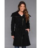 Cole Haan Asymmetrical Belted Mixed Media Coat (black) Women's Coat