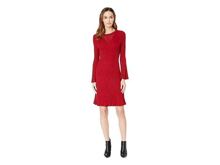 Taylor Pointelle Bell Sleeve Sweater Dress (cabernet) Women's Dress