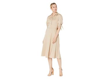 Eci Tie Front Long Sleeve Dress W/ Sleeve Detail (khaki) Women's Dress
