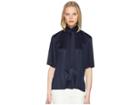 Adam Lippes Silk Jersey Short Sleeve Blouse W/ Scarf (dark Navy) Women's Blouse