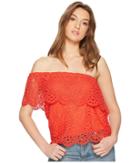 Jack By Bb Dakota Lolita Floral Eyelet Top (poppy Red) Women's Clothing