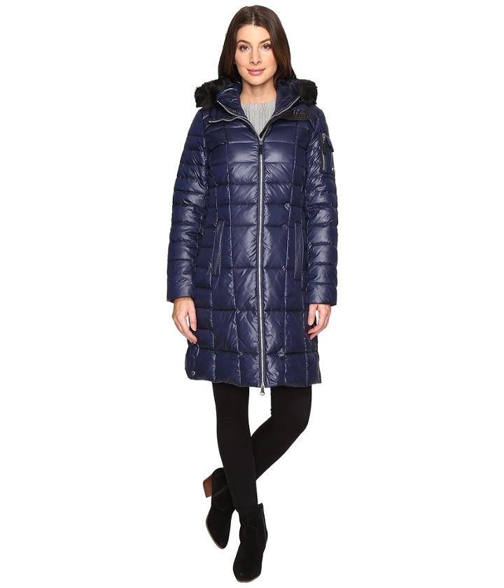 Marc New York By Andrew Marc Julia 37 Laquer Puffer Faux Fur Coat (navy) Women's Coat