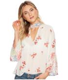 Lucky Brand Mixed Print Choker Top (natural Multi) Women's Clothing