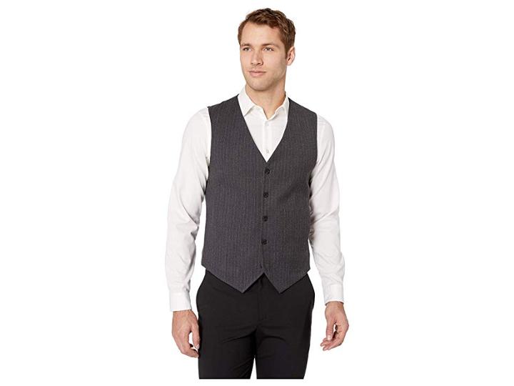 Perry Ellis Slim Fit Stretch Heathered Stripe Vest (charcoal) Men's Vest