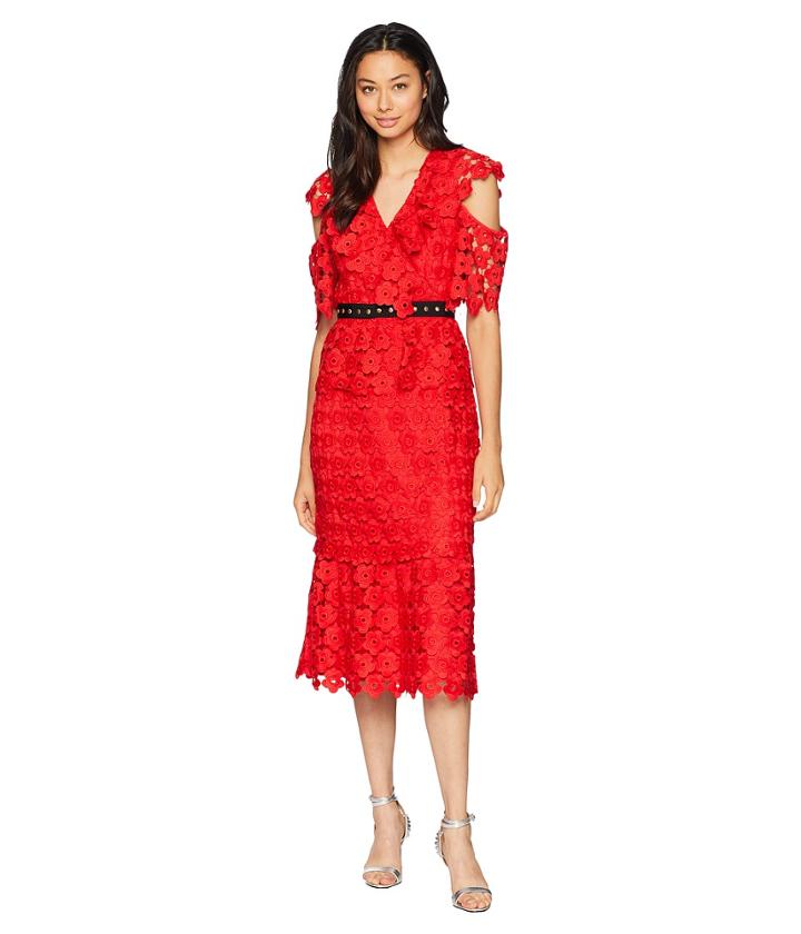 Juicy Couture Floral Guipure Ruffle Sleeve Dress (true Red) Women's Dress