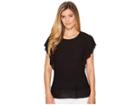 Two By Vince Camuto Ruffle Sleeve Mixed Media Top (rich Black) Women's Clothing